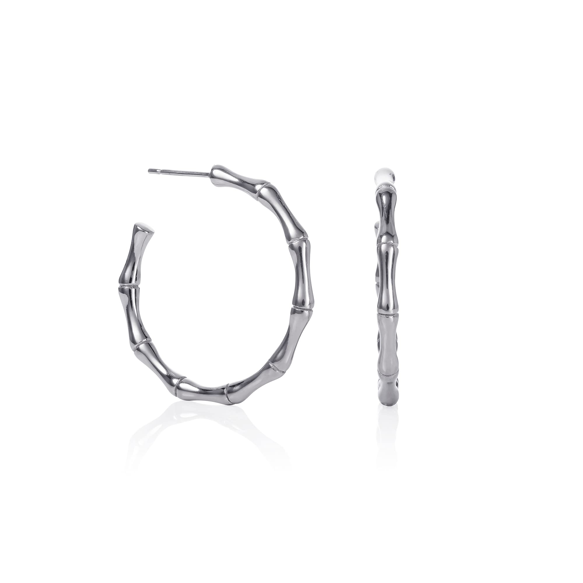 Namana Bamboo Silver Hoop Earrings for Women, 30mm Silver Hoops, Hypoallergenic Stainless Steel, Hoop Earrings