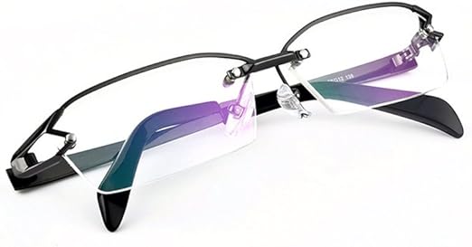 purple rimless eyeglasses