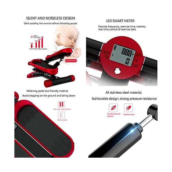 LJYLF-Mini-Fitness-Hydraulic-Stepper-Men-and-Women-Stepper-Cardio-Exercise-Trainer-Monitor-and-Resistance-Bands-Stepper-Exercises-EquipmentRed LJYLF Mini Fitness Hydraulic Stepper, Men and Women Stepper Cardio Exercise Trainer, Monitor and Resistance Bands…