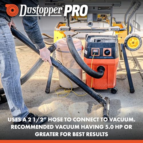 The Dustopper PRO, Low-Profile Dust Separator for Shop Wet/Dry Vacuums with at least 5HP. Includes High-Flow 90 Degree Sweep Elbows and Connection Hose. Fits Standard 5 Gallon Buckets, Made in USA