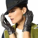 Elma Women's Touch Screen Italian Nappa Leather Winter Texting Gloves Pure Cashmere Warm Lining (7.5, Grey)