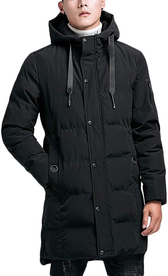 Bmeigo Mens Long Puffer Jacket Padded Coat Winter Thicken Hooded Warm