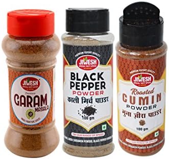 Jiwesh Spices Combo Of 3, 325 Grams (Garam Masala, Kali Mirch, Roasted Jeera Powder