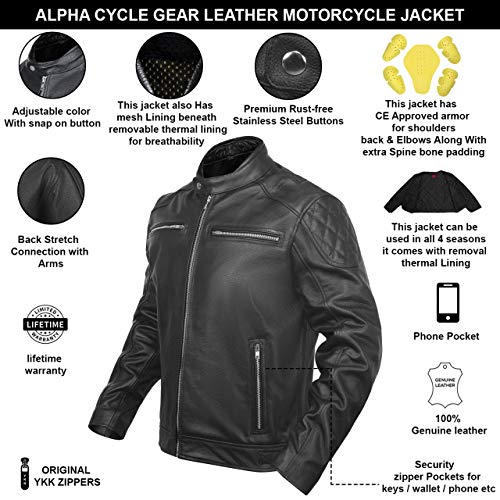 LEATHER ARMOR MOTORCYCLE JACKET FOR MEN BIKER CAFE RACER DUAL SPORTS