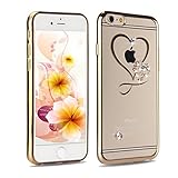 iPhone 6 Case, iPhone 6S Case,UZZO iPhone 6 6S 4.7 inch Gold Plating Bumper TPU Case Cover with Love Heart Design Inside Glitter Diamond Crystal Clear TPU Case Cover for iPhone 6/6S