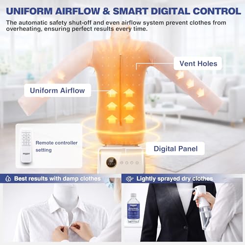 Airoflux Automatic Ironing Machine, Portable Hands-Free Wrinkle Remover with Remote Control for Shirts & Pants, Gentle on All Fabrics, Ironing Machine Perfect for Apartments, Business Travel