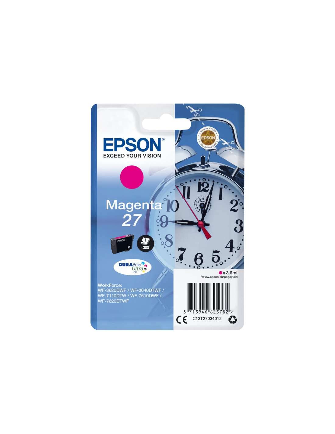 Epson 27 Magenta Alarm Clock Genuine, DuraBrite Ultra Ink Cartridge