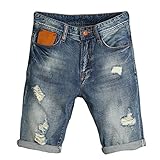 P2U Men's Jean Shorts Slim Fit Ripped Straight Denim Shorts