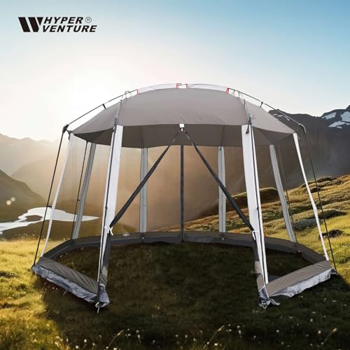 HYPER VENTURE Screen House 13x13 Feet Octagonal Mesh Canopy Camping Gazebo Shelter Tent for 8-10 People Outdoor Party Activities, Grey …