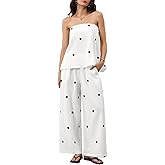 MSBESYOR Women 2 Piece Polka Dot Tube Top Set Strapless Bandeau Blouse Wide Leg Spot Print Pants Outfits Summer Lounge Sets