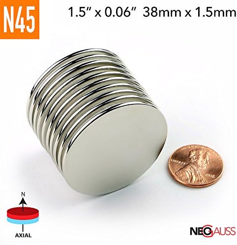 100pcs N45-38mmx1.5mm 1.5" x 1/16" Strong Neodymium Magnets Discs DIY - by NEOGAUSS
