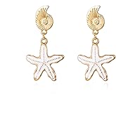 Starfish Seashell Pearl Earrings for Women Boho Beach Dangle Earrings Shell Conch Asymmetrical Earrings Lightweight Summer Vacation Jewelry
