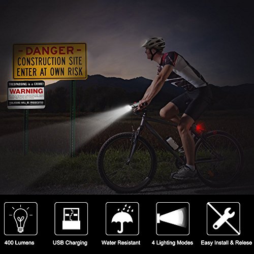 image for Bike Light, AUGYMER 12 Hours Lighting LED USB Rechargeable Bicycle Lig