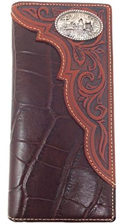Premium Genuine Leather Praying Cowboy Mens Long Wallet Checkbook in 2 Colors (Brown)