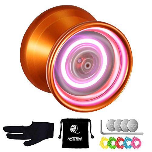 YOSTAR Unresponsive Yoyo, MAGICYOYO Y02-AURORA Pro Yoyo with Ball Bearing Axle, Light Up Yoyo for Kids, 5 Yo Yo Strings Bag Glove (Orange with Pink Light)