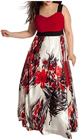 KeepMoving Women's Sexy Vintage Floral Print Sleeveless Causal Long Dress (XXXL, Red)