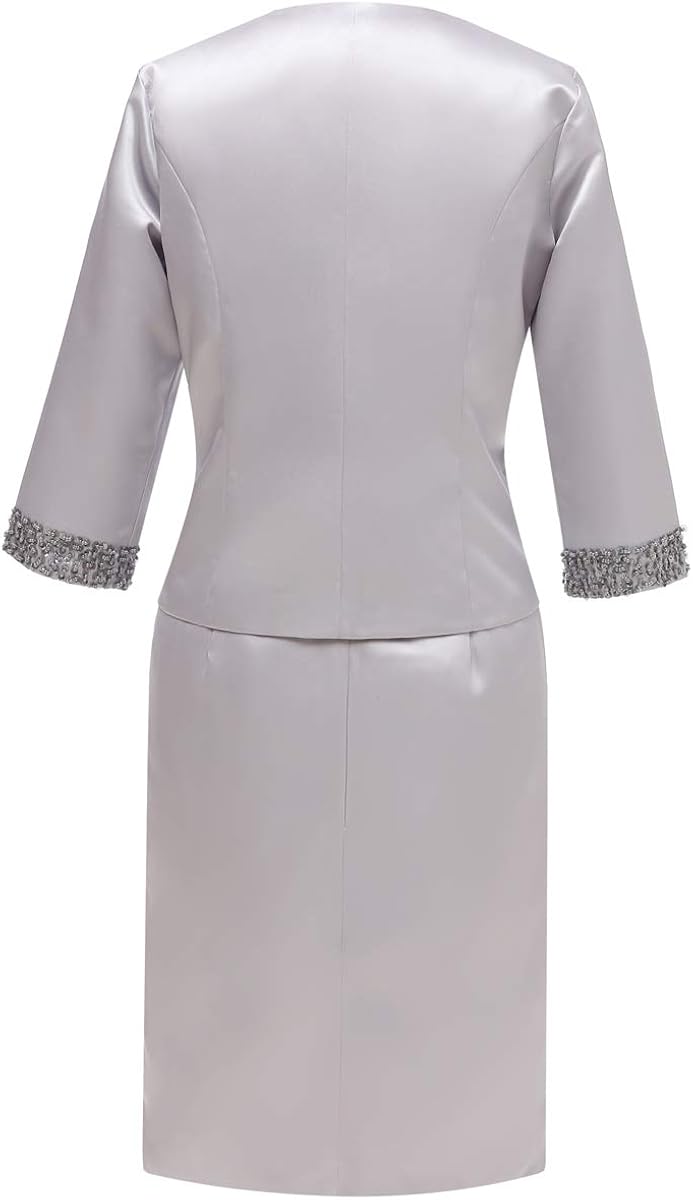 Pretygril Frauen 2 Stucke Elegantes Satin Kleid Fur Die Brautmutter Mit Jacke Kleider Umstandskleidung
