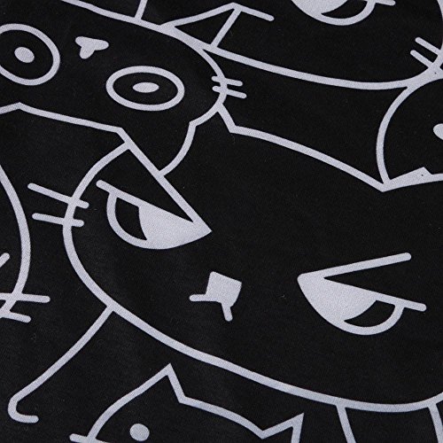 Minisoya Women Cat Printed Drawstring Casual Loose Lounge Yoga Pants Leggings Sweatpants Palazzo Wide Leg Trousers (Black, S) - Thumbnail 7