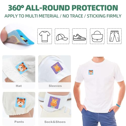 60 Anti-Mosquito Patches with Children's Design, Cartoon Mosquito Repellent Stickers, Ideal for Camping, Hiking and Outdoors (Animals)