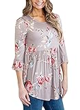 AlvaQ Womens Ladies Sexy Club Party Plus Size Loose 3/4 Sleeve Floral Print Blouses Tops Shirts Grey Medium