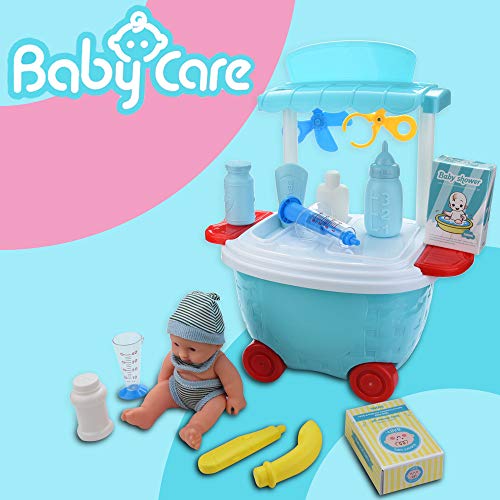 Kids Medical Pretend Play Toy Set | Toddler Doctor Nurse Playset w/Doll Carrying Working Platform Case | Educational Learning Role Play Gifts for Boys Girls (Blue) - Thumbnail 4