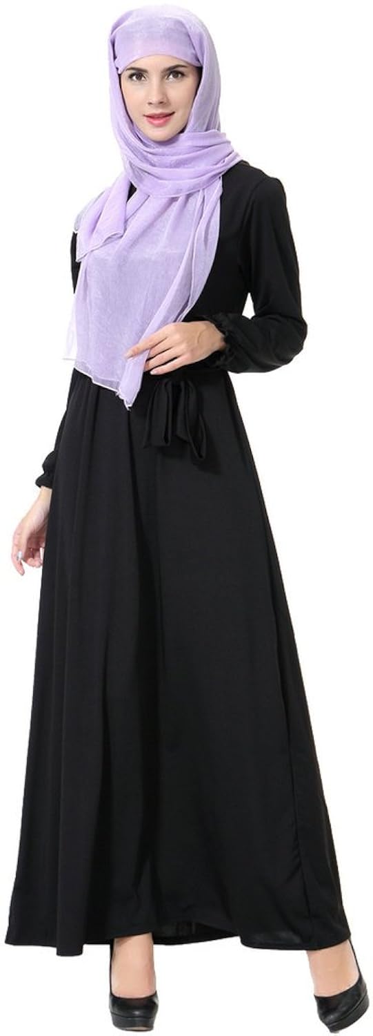 Ababalaya Women's Elegant Modest Muslim Islamic Full Length Solid Milk Silk Runway Abaya Dress