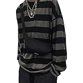 Striped Crewneck Long-Sleeve T-Shirt Alt Pullover Emo Shirt Punk Japanese Harajuku Streetwear