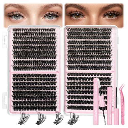 BEPHOLAN Cluster Lashes Kit 608Pcs Lash Book with Glue and Remover and Lash Tweezer Individual EyeLashes D Curl Eyelash Extensions for DIY Eye Lashes Clusters at Home 8-16mm (60D+80D+100D+120D)