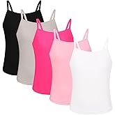 EXARUS 5/7 Pack Girls Padded/Unpadded Tank Tops Cropped/Full Length Stretchy Sleeveless Spaghetti Straps Cami Top