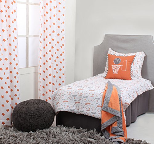 Bacati Muslin 3 Piece Toddler Bedding Sheet Set, Basketball/Orange/Grey