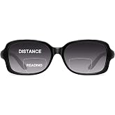 JM Classic Bifocal Reading Glasses Rectangular Stylish Sunglasses Readers for Women All Black +1.25