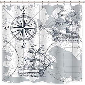 Riyidecor Nautical Sailboat Map Shower Curtain 72Wx72H Inch for Bathroom Ship Anchor Accessories for Boys Kids Sketch… 51xoubHmTRL