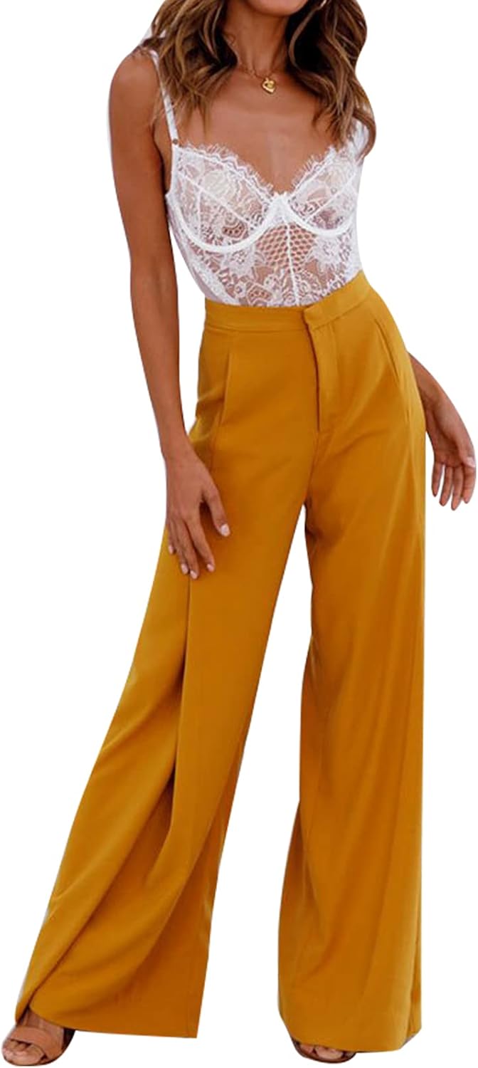 QPAZMEC Women's High Waisted Dress Pants Casual Wide Leg Long Palazzo