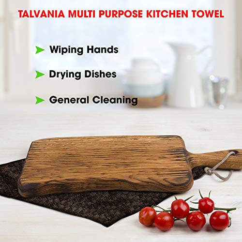 Talvania Brown Kitchen Towels, 100% Cotton Dobby Weave Terry Towel Set, 12 Dark Brown Absorbent Multipurpose Dish Cloth, Hand Towel and All Kitchen Cleaning 15" X 25" Machine Washable (Coffee Bean) - Thumbnail 5