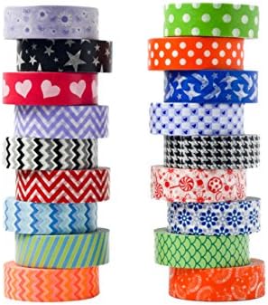 Washi Tape set 18 rolls by Tanpopo Art -Classic Collection | Geometric Patterned Tapes in Vibrant Bright Colors