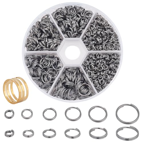 PH PandaHall 920 Pcs Split Rings Double Loop Jump Ring 4/5/6/7/8/10mm Iron for O Rings Keychain Holders Men Women Home Car Office Keys Attachment Jewelry Making Gunmetal