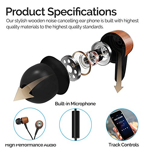 Divine Music 4 U Noise Cancelling Wood In-Ear Headphones-Earphones for Women & Men Provide Crystal Clear Stereo Sound,High Bass w/ Inline Microphone & Controls, 2 Cords (Brown and Black) - Thumbnail 5