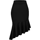 Timormode Women's Pencil Skirt High Waist Stretch Fishtail Office Work Business Skirt Casual Ruffle Hem Bodycon Midi Skirt TMS8018 Black S