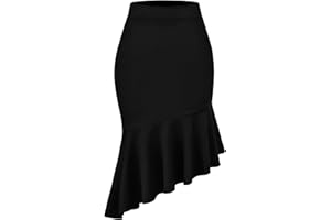Timormode Women's Pencil Skirt High Waist Stretch Fishtail Office Work Skirt Ruffle Hem Bodycon Midi Skirt
