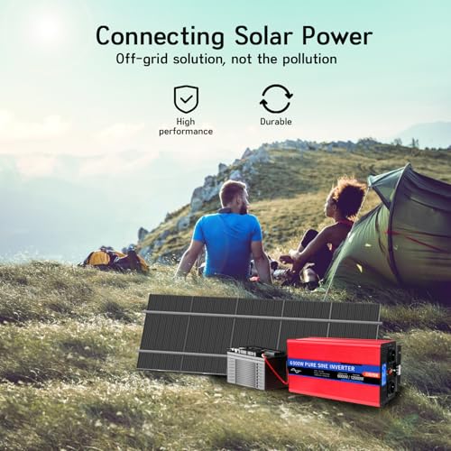 ETREPOW Inverter 6000 W 24 V 220 V Pure Sine Wave Transformer with 2 EU Sockets and a USB, Wireless Remote Control and LCD Display – Peak 12000 W