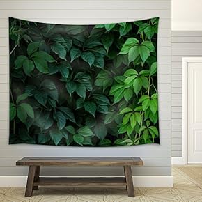 Wall of Green Climbing Plant Full Screen as Background. Oil Painting Effect. - Fabric Wall Tapestry Home Decor - 51x60 inches