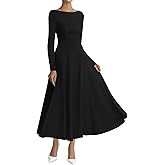 BTFBM Spring Dresses for Women 2026 Trendy Boat Neck Long Sleeve A Line Flowy Knit Loose Casual Elegant Party Maxi Dress