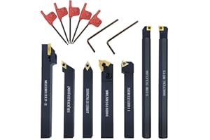 KINRITE Indexable Lathe Turning Tool,1/2'' Shank 7 Pieces Carbide Turning Tool Set Right Hand Metal Lathe Tool Holder for Turning Grooving Threading Boring Steel Cutting Tools