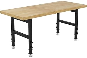 Pelnuies 60" Work Bench, Adjustable Height Workbench, Heavy-Duty Thicker Work Table, 2000 LBS Load Capacity Workstation for Garage, Workshop, Office, Home
