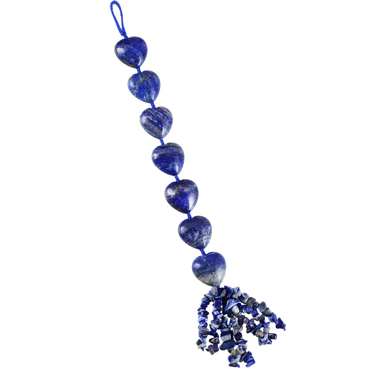 Nupuyai Lapis Lazuli Heart Crystal Stone Hanging Ornament, Spiritual Healing Tumbled Gemstones Good Luck Fengshui Ornament for Car Home Decor, Reiki Yoga Meditation, 30-32cm