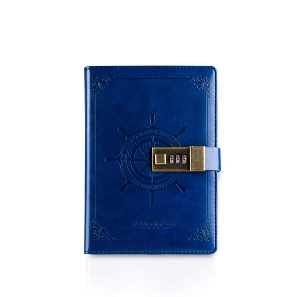 PORRASSO B6 Password Notebook PU Cover Diaries Books Personal Sketchbook Vintage Secret Journal Daily Planner Agenda Notepad with Pen Holder Card Slots 224 Pages 20 x 14cm Blue