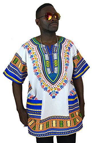 Vipada's Dashiki Shirt African Top Men's Dashiki White and Blue L