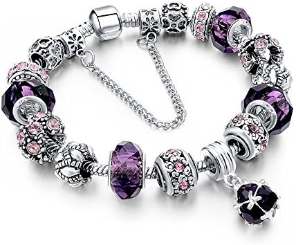 MYSTIQS Handmade Bracelet with Carved Plated Charms, Sparkly Murano Crystals & Snake Chain