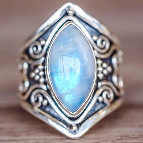 Hmlai Clearance Clearance! 1PC Women Boho Jewelry Silver Natural Gemstone Marquise Moonstone Personalized Ring Jewelry Gift (11, Sliver) - Thumbnail 3