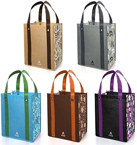 Avery Barn 5pc Floral Design Grommet Reinforced Reusable Grocery Shopping Bags